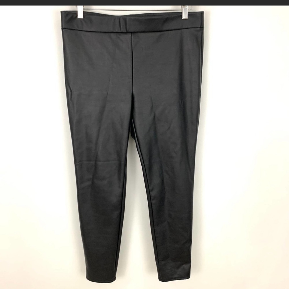 Loft Black Faux Leather Fleece Lined Crop Pants Women Large